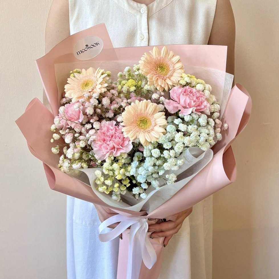 ช่อดอกไม้ Airy Garden โทนพาสเทลชมพู-พีช-ฟ้า ไซส์ XS
