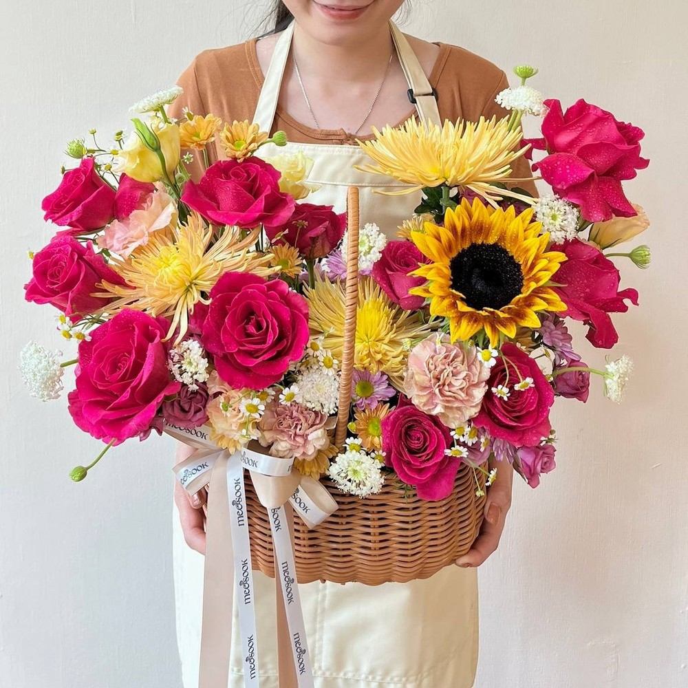 ตะกร้าดอกไม้โทนชมพูบานเย็นและเหลือง Everyday Garden EG-BK03 ไซส์ L